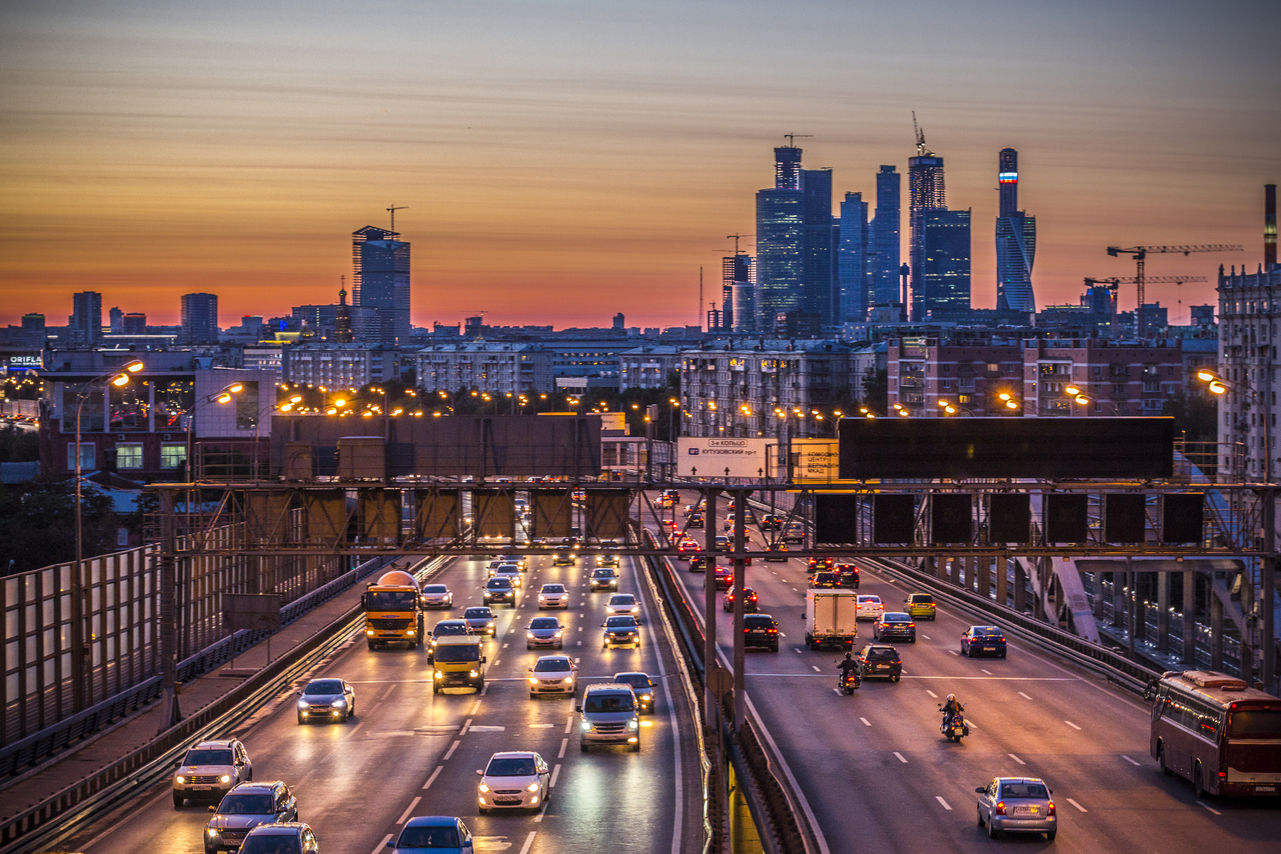 Multilayer sunset: Moscow evening colors