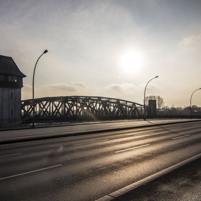 Sun over the bridge: Urban Berlin landscape