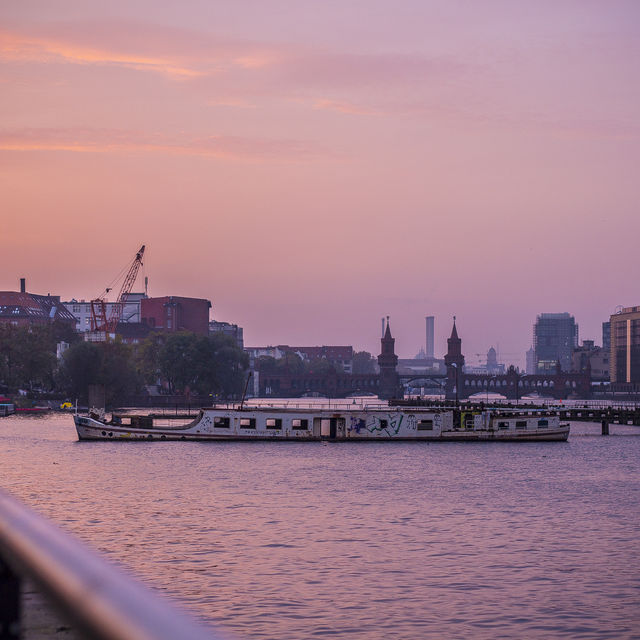 Forsaken ship on Spree: Violet sunset in Berlin